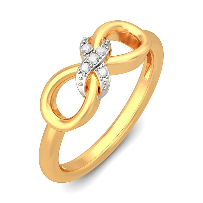 Dual Tone Infinity Loop Diamond Ring in 10 Kt Yellow Gold and 0.05 Carat Diamond